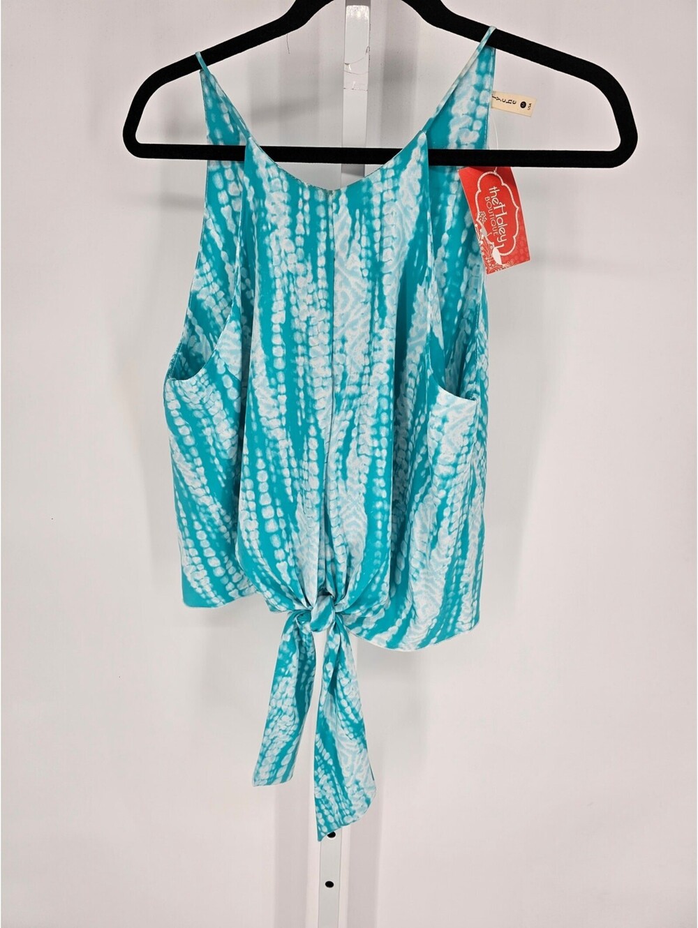 Tyche Women's Sleeveless Tie Dye Blue Front Tie Casual Top Size M